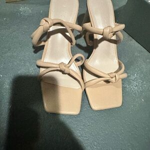 Amazon Women's Knotted Strap Square-Toe Heels - Beige